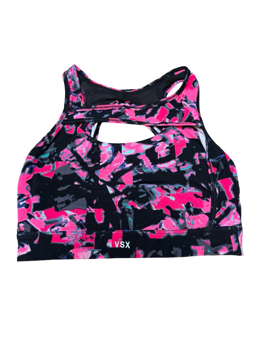 VSX Black and Hot Pink Abstract Print Racerback Sports Bra Size S